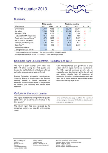 Thumbnail Alfa Laval
 Quarterly Report 2013-q3