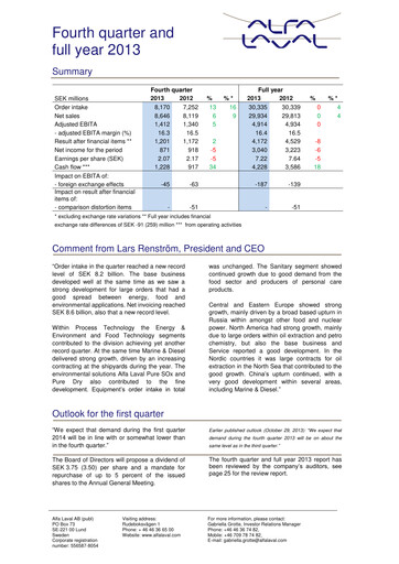 Thumbnail Alfa Laval
 Quarterly Report 2013-q4