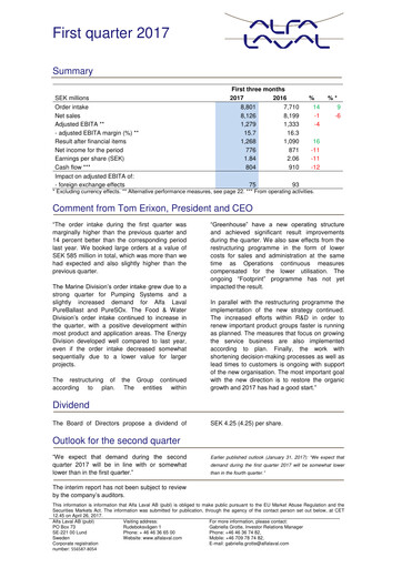 Thumbnail Alfa Laval
 Quarterly Report 2017-q1