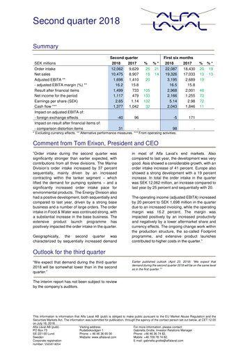 Thumbnail Alfa Laval
 Quarterly Report 2018-q2