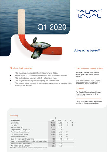 Thumbnail Alfa Laval
 Quarterly Report 2020-q1