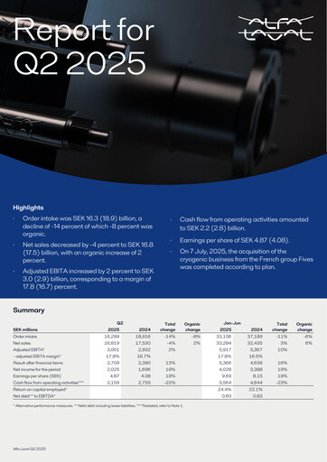 Thumbnail Alfa Laval
 Quarterly Report 2025-q2