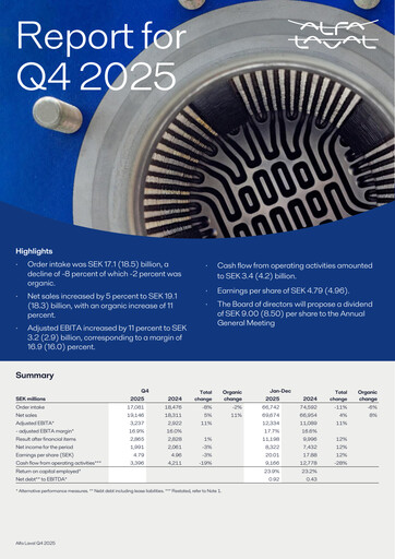 Thumbnail Alfa Laval
 Quarterly Report 2025-q4