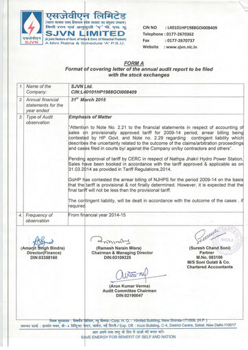 Thumbnail SJVN
 Annual Report 2014-2015
