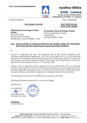 Thumbnail SJVN
 Quarterly Report 2019-q3