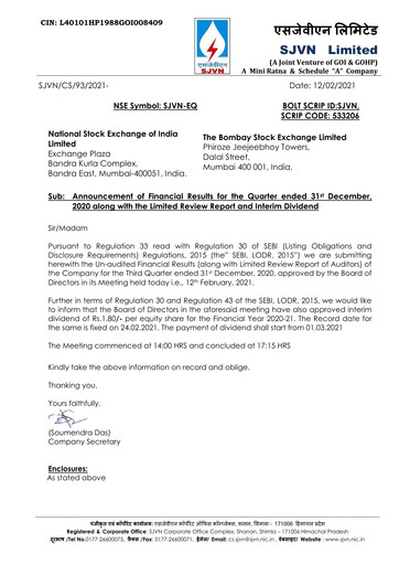 Thumbnail SJVN
 Quarterly Report 2020-q3