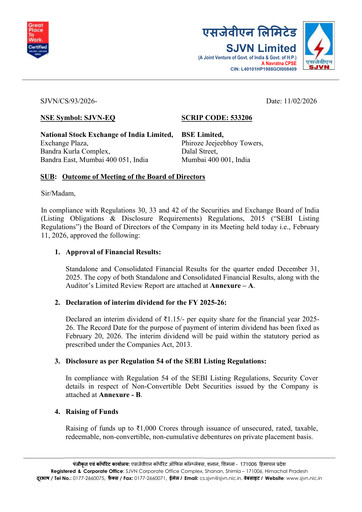 Miniature SJVN
 Rapport trimestriel 2025-q3