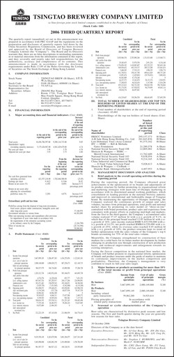 Thumbnail Tsingtao Quarterly Report 2006-9m