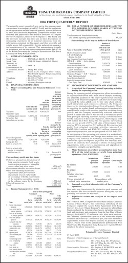 Thumbnail Tsingtao Quarterly Report 2006-q1
