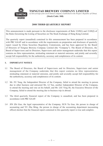 Thumbnail Tsingtao Quarterly Report 2008-9m