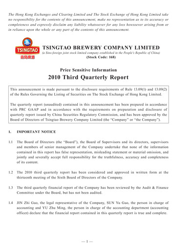 Thumbnail Tsingtao Quarterly Report 2010-9m