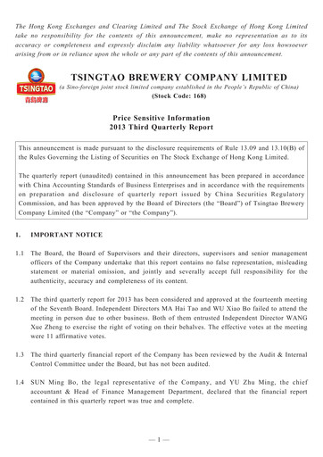 Thumbnail Tsingtao Quarterly Report 2013-9m