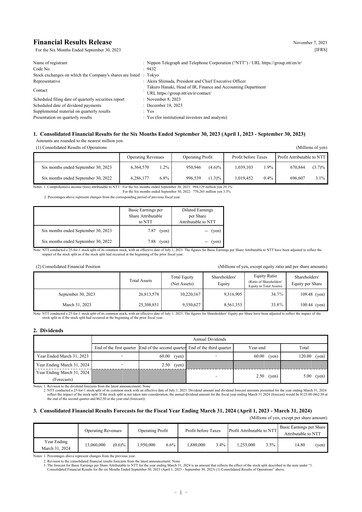Thumbnail NTT (Nippon Telegraph & Telephone)

 Half-year Report 2023-h1
