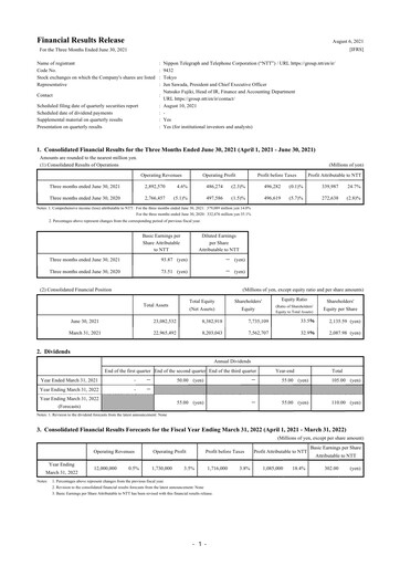 Vorschaubild NTT (Nippon Telegraph & Telephone)

 Quartalsbericht 2021-q1