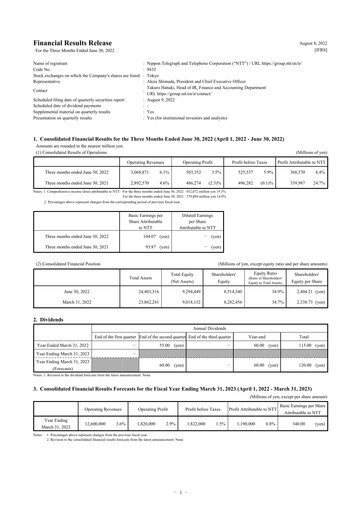 Vorschaubild NTT (Nippon Telegraph & Telephone)

 Quartalsbericht 2022-q1