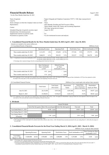 Vorschaubild NTT (Nippon Telegraph & Telephone)

 Quartalsbericht 2023-q1
