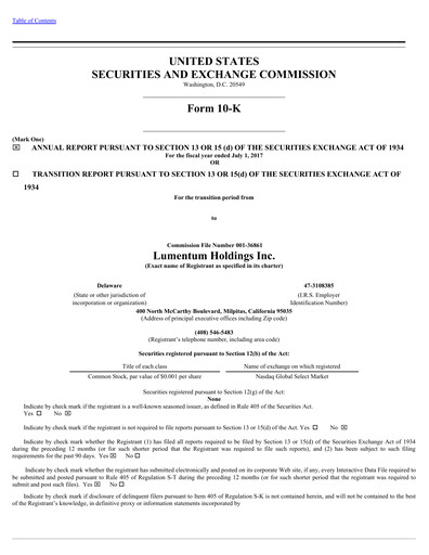 Miniature Lumentum Rapport annuel 2016-2017