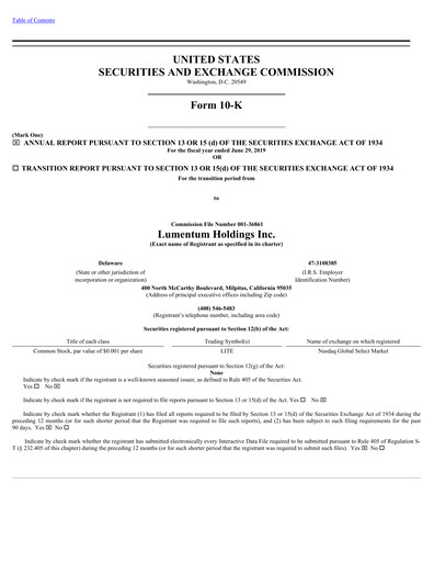Miniature Lumentum Rapport annuel 2018-2019