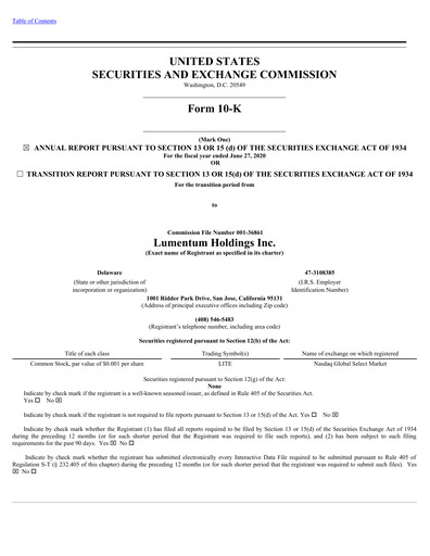 Miniature Lumentum Rapport annuel 2019-2020