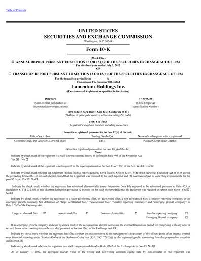 Miniature Lumentum Rapport annuel 2021-2022