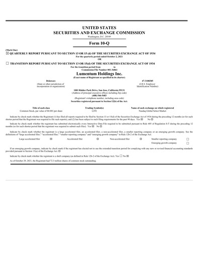 Miniature Lumentum Rapport trimestriel 2022-q1