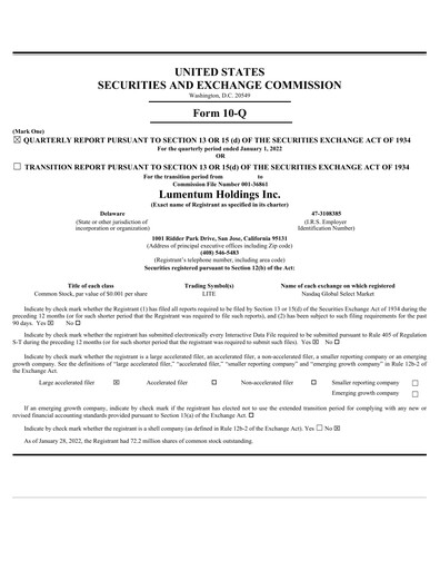 Miniature Lumentum Rapport trimestriel 2022-q2