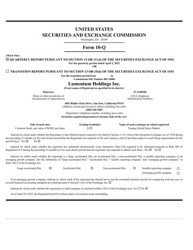 Miniature Lumentum Rapport trimestriel 2022-q3
