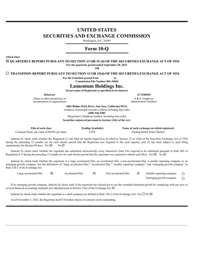 Miniature Lumentum Rapport trimestriel 2024-q1