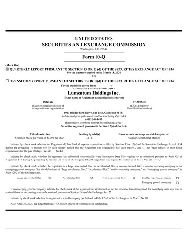 Miniature Lumentum Rapport trimestriel 2026-q3