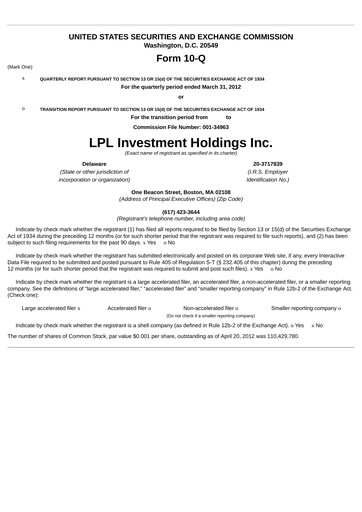 Thumbnail LPL Financial
 Quarterly Report 2012-q1