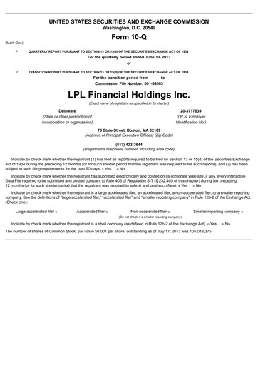 Thumbnail LPL Financial
 Quarterly Report 2013-q2