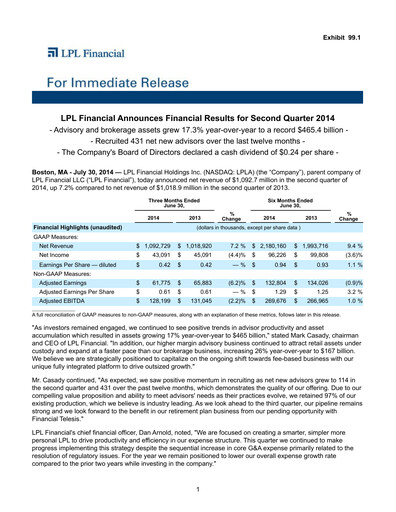 Thumbnail LPL Financial
 Quarterly Report 2014-q2