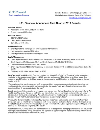 Thumbnail LPL Financial
 Quarterly Report 2016-q1