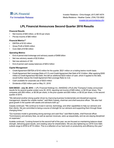Thumbnail LPL Financial
 Quarterly Report 2016-q2