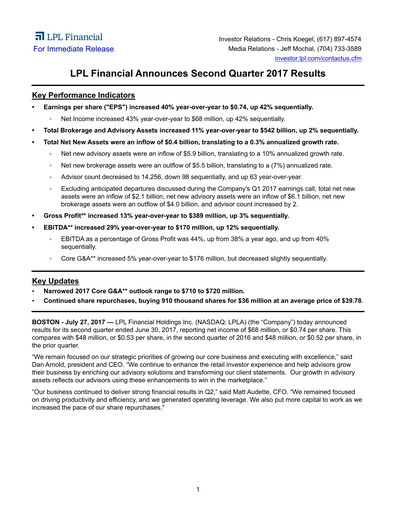 Thumbnail LPL Financial
 Quarterly Report 2017-q2
