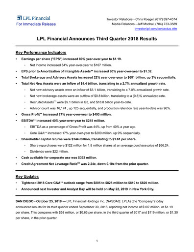 Thumbnail LPL Financial
 Quarterly Report 2018-q3