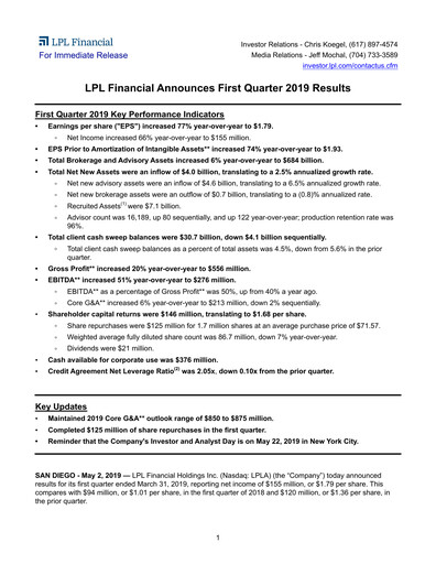 Thumbnail LPL Financial
 Quarterly Report 2019-q1