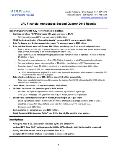 Thumbnail LPL Financial
 Quarterly Report 2019-q2