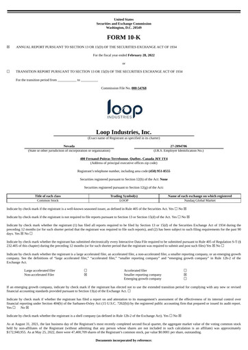 Thumbnail Loop Industries
 Annual Report 2022