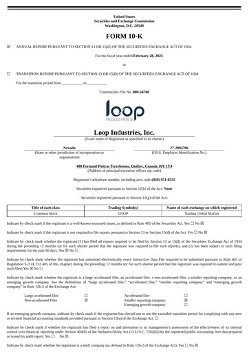 Thumbnail Loop Industries
 Annual Report 2023