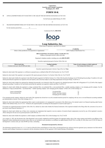 Thumbnail Loop Industries
 Annual Report 2024
