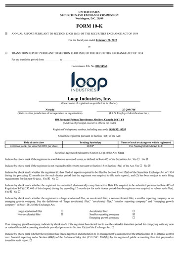 Thumbnail Loop Industries
 Annual Report 2025