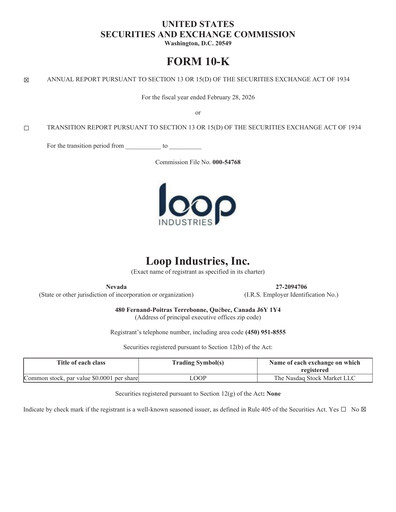 Thumbnail Loop Industries
 Annual Report 2026