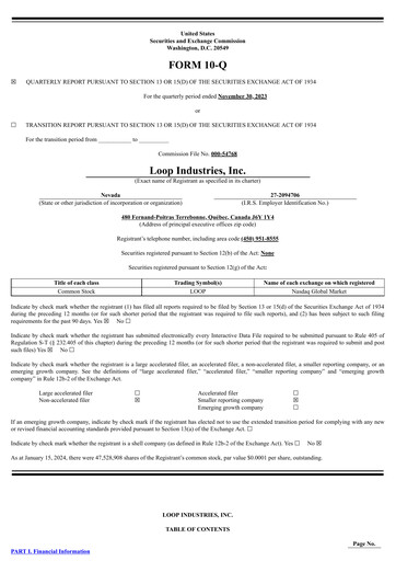 Thumbnail Loop Industries
 Quarterly Report 2024-q3