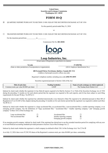 Thumbnail Loop Industries
 Quarterly Report 2025-q1