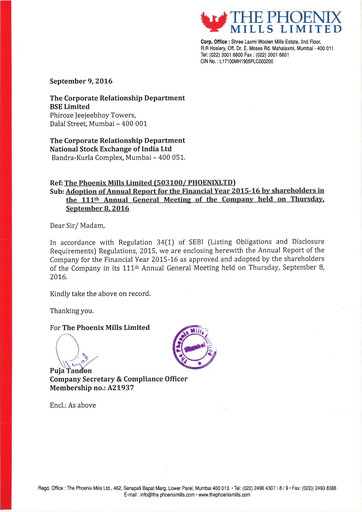 Thumbnail Phoenix Mills
 Annual Report 2015-2016