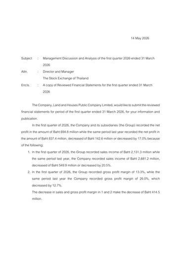 Thumbnail Land and Houses Quarterly Report 2026-q1