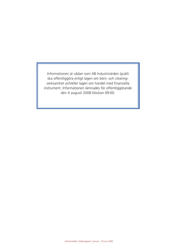 Thumbnail Industrivarden Half-year Report 2008-h1