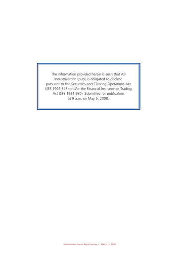 Thumbnail Industrivarden Quarterly Report 2008-q1