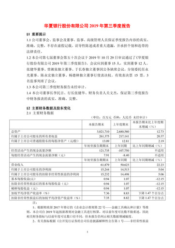 Thumbnail Hua Xia Bank Quarterly Report 2019-q3